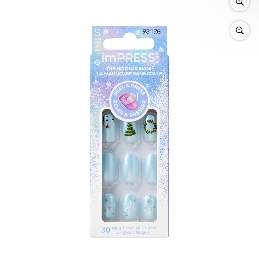 KISS imPRESS Holiday Press on Nails, Frosty Tale, Blue, Short Oval, 30 Count